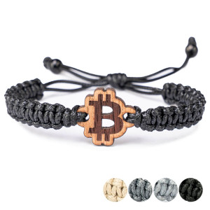 Drewniana bransoletka Bitcoin Merbau Pleciona