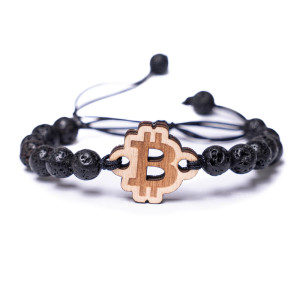 Drewniana bransoletka Bitcoin Aniegre Kamień Wulkaniczny
