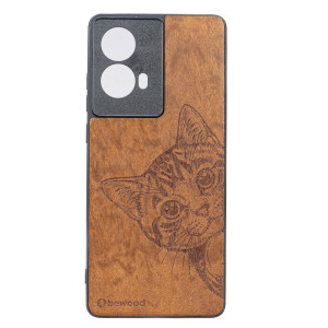 Drewniane Etui Bewood do Motorola G85 5G CAT LOVER IMBUIA