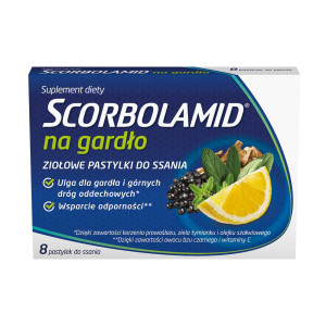 Scorbolamid Ziołowe pastylki do ssania na gardło Suplement diety 8 tab.