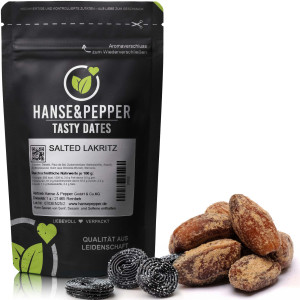 Tasty Dates Salted Lakritz - 150g Datteln mit gesalzenen Lakritz Geschmack ohne Zuckerzusatz