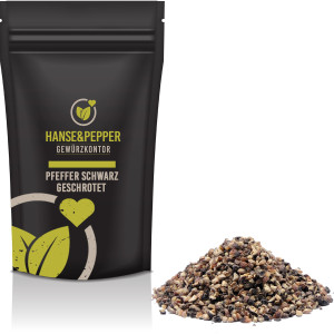Pfeffer Schwarz geschrotet Pfeffer Körner geschroteter Schwarzer Pfeffer optimal für Mühle Pfefferkörner Gewürzmühle
