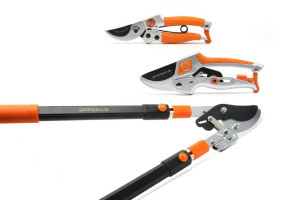 Gartenpaul 3er-Gartenscheren-Set - Teleskop Astschere Bypass + Hybrid Gartenschere Ratsche 2.0 + Lady-Gartenschere für präzise Schnitte