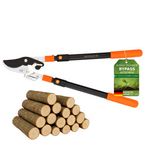 Gartenpaul  6-Fach Teleskop-Astschere Bypass – Profi-Astschere mit Ratschenmechanik & 5 cm Schnittstärke