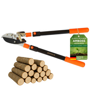 Gartenpaul  6-Fach Teleskop-Astschere Amboss – Profi-Astschere mit Ratschenmechanik - 5 cm Schnittstärke