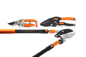 Gartenpaul 3er-Set: Teleskop Astschere Amboss, Rollschere R1 + Damengartenschere für Profis