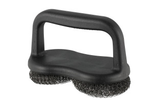 Grillbürste mit 2 Edelstahl Reinigungs-Pads, Pads Ø 10cm Höhe 3cm, stabile Ausführung, Plancha Reinigungsbürste