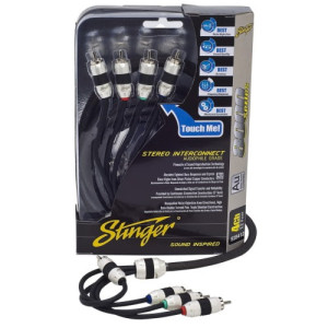 Stinger 8000-serie SI8412 | 4-kanals RCA låglevelkabel | Stinger | 3.7m, silverpläterad, riktnings-twistad, bil/ljudsystem