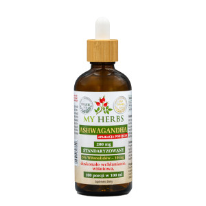 Ashwagandha 200 mg, aplikacja pod język, Standaryzowany 100 porcji w 100 ml