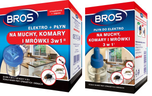 Bros - elektrofumigator + 2x płyn na muchy komary i mrówki 3w1