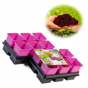 Vefi - doniczki kwadr. 8cm - 12 szt róż+ 2tace