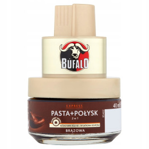 Bufalo - pasta do butów + połysk z gąbką 2w1 brązowa