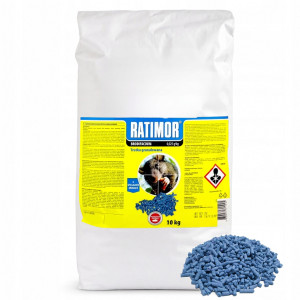 Niebieski granulat na myszy szczury silna trucizna brodifacoum ratimor pellet 10 kg