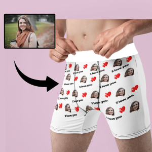 Fotoprezent Bokserki z twoją twarzą - i Love you BIAŁE L