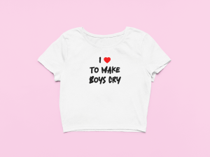 Koszulka Crop Top dla niej – i love to make boys cry XXL Biały