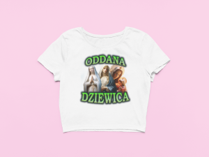 Koszulka Crop Top dla niej – oddana dziewica maryjka XXL Biały