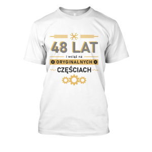 Koszulka śmieszna na urodziny - Na oryginalnych częściach 48 Lat XXL Biały
