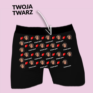 Bokserki z twoją twarzą - I Love You Czarne XXL