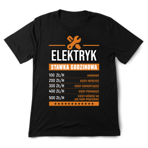 Śmieszna koszulka urodziny Elektryk stawka godzinowa XXL Czarny
