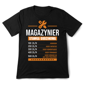 Śmieszna koszulka urodziny Magazynier stawka godzinowa XXL Czarny