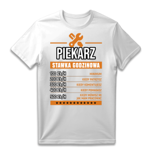 Śmieszna koszulka urodziny Piekarz stawka godzinowa XXL Biały