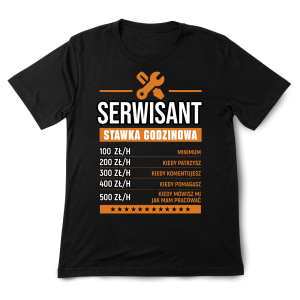 Śmieszna koszulka urodziny Serwisant stawka godzinowa XXL Czarny