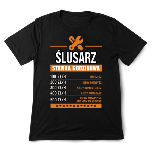 Śmieszna koszulka urodziny Ślusarz stawka godzinowa XXL Czarny