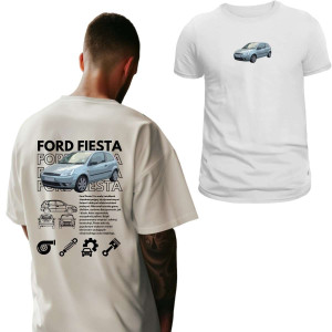 Koszulka Moto oversize jdm drift - Ford Fiesta S Biały
