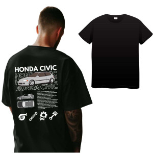 Koszulka Moto oversize jdm drift - honda civic nocna jazda XXL Czarny