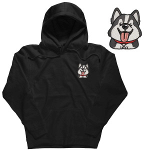 Bluza hoodie z haftowanym psem - Husky XXL Czarny