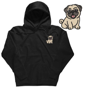 Bluza hoodie z haftowanym psem - Mops pug XXL Czarny