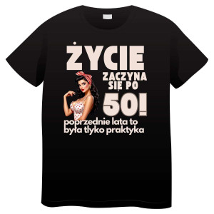 Śmieszna koszulka na 50 urodziny 50stkę - życie zaczyna się XXL Czarny