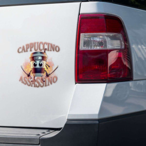 Śmieszna Naklejka na Samochód - Cappuccino Assassino