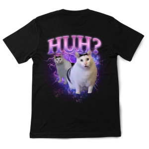 Koszulka bootleg bekowa śmieszna memy - huh? kotek XXL Czarny