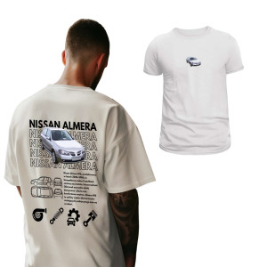 Koszulka motoryzacyjna dla chłopaka - Nissan Almera S Biały