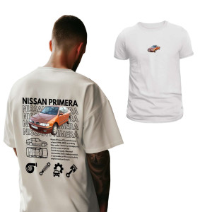 Koszulka motoryzacyjna dla chłopaka - Nissan Primera XXL Biały