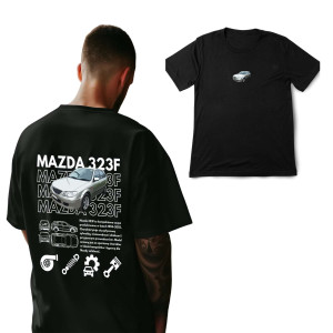 Koszulka motoryzacyjna dla chłopaka - Mazda 323F 3XL Czarny