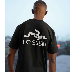 Śmieszna koszulka na prezent memy - I Love sushi JDM L Czarny