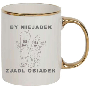 Kubek elegancki biało złoty na prezent - by niejadek