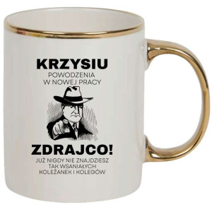 Kubek elegancki biało złoty na prezent - zdrajco