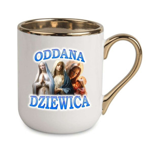 Kubek elegancki biało złoty na prezent -oddana dziewica
