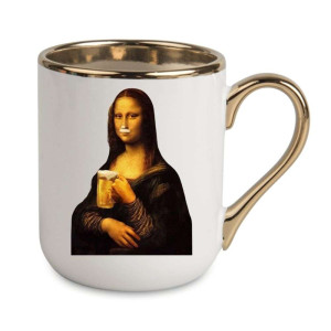 Kubek elegancki biało złoty na prezent - Mona Lisa