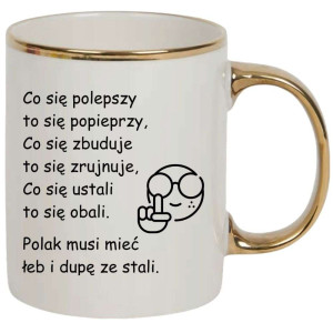 Kubek elegancki biało złoty na prezent - łeb i dupę ze stali