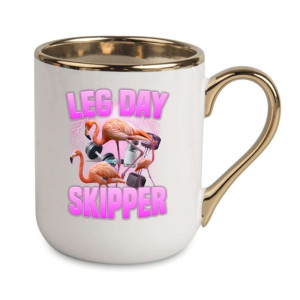 Kubek elegancki biało złoty na prezent - leg day skipper