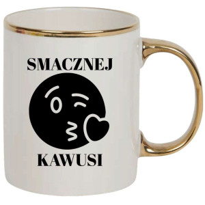 Kubek elegancki biało złoty na prezent - smacznej kawusi