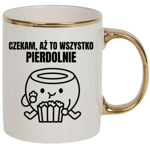 Kubek elegancki biało złoty na prezent - czekam aż pierd0lnie