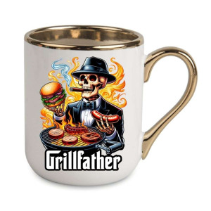 Kubek elegancki biało złoty na prezent - grillfather