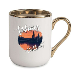 Kubek elegancki biało złoty na prezent - fishing chillout
