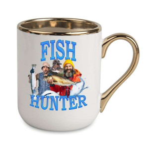 Kubek elegancki biało złoty na prezent - fish hunter