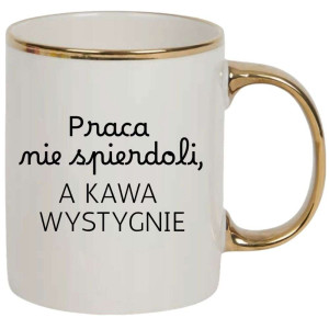 Kubek elegancki biało złoty na prezent - praca nie spieroli